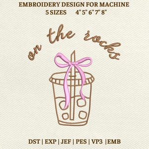 On The Rocks Coffee Machine Embroidery File, Coquette Bow Design (Instant Download)