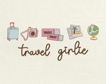 Travel Girlie Machine Embroidery File, Travel Vacation Design (Instant Download)