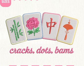 Cracks Dots Bams Mahjong Machine Embroidery File, Mahjong Lovers Design (Instant Download)