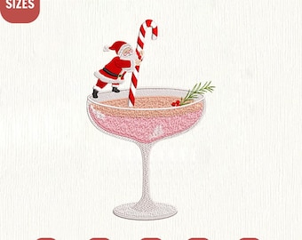 Santa Martini Christmas Machine Embroidery File, Xmas Drinking Design (Instant Download)