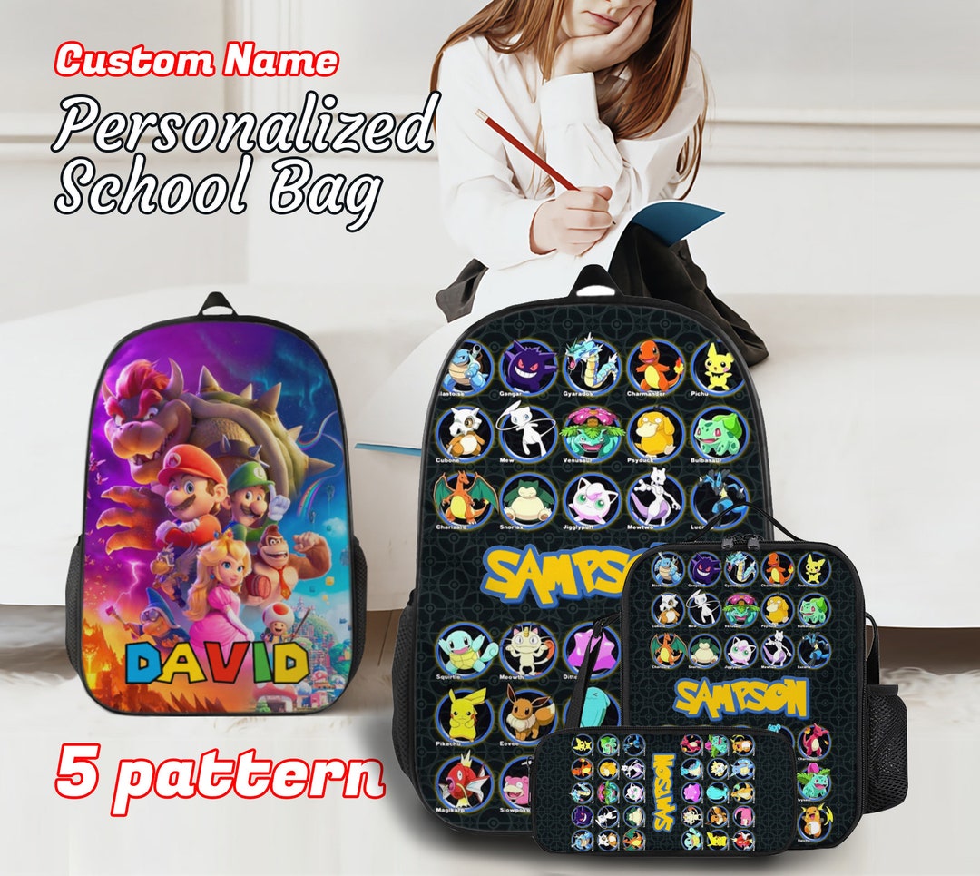 Custom Name Backpack Personalized School Bag Cartoon Pokemon Boy School