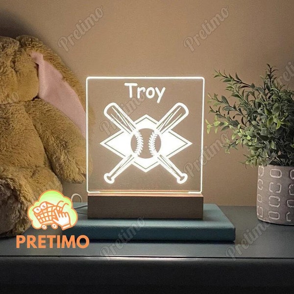 Baseball Personalized LED Night Light, Custom Gift, Sports Bedroom, Game Room Decor, Kids Bedroom, Baseball Lamp, Birthday Gift