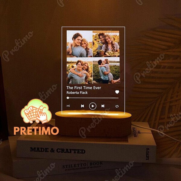 Personalized LED Music And Photo Plaque Night Light, Custom Couple Song Music Plaque Music Romantic Gift, Custom Couple Picture Plaque