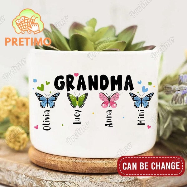 Custom Grandma Plant Pot, Personalized Butterfly Plant Pot, Outdoor Flower Pot, Mother's Day Gift, Grandma Gift, Grandma Plant Pot