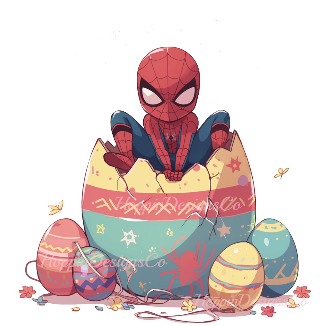 Easter Spider-man PNG, Fun Easter Design, Spider-man Sitting in Easter ...