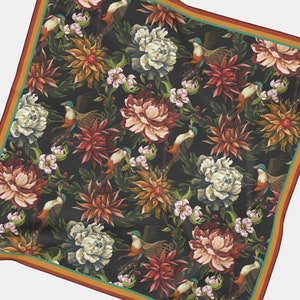 Autumn Floral Chiffon Scarf | Botanical Fall Thanksgiving Statement Hair Accessory Fashion Headband Bandana Neckerchief Shawl Gift Present