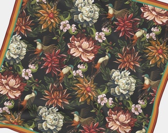 Autumn Floral Chiffon Scarf | Botanical Fall Thanksgiving Statement Hair Accessory Fashion Headband Bandana Neckerchief Shawl Gift Present