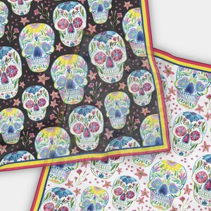 Sugar Skull Chiffon Scarf | Day of the Dead Día de Muertos Statement Hair Accessory Fashion Headband Bandana Neckerchief Shawl Gift Present