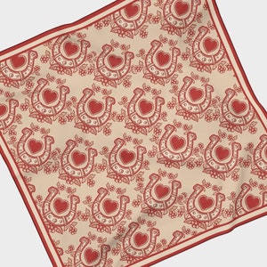Lucky Horseshoes Chiffon Scarf | Vintage Americana Coquette Rockabilly Femme Hair Accessory Headband Bandana Neckerchief Shawl Gift Present