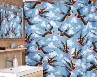 Rose Tattoo Print Shower Curtain | Vintage Traditional American