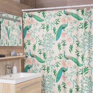 Retro Peacock Shower Curtain | Eclectic Vintage Funky Girly Kitsch Trendy Colorful Boho Coquette Aesthetic Bathroom Home Decor Gift Present