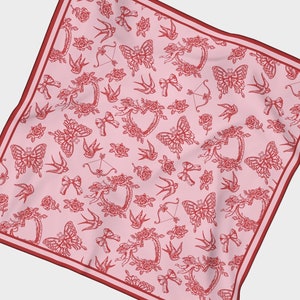 Valentine Tattoos Chiffon Scarf | Vintage Americana Rockabilly Coquette Hair Accessory Headband Bandana Neckerchief Shawl Gift Present