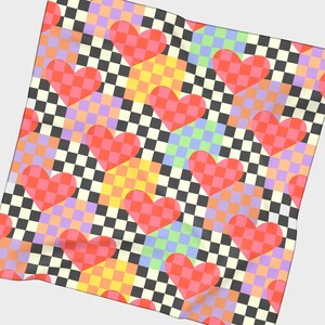 Checkered Heart Chiffon Scarf | Funky Color Kitsch Trendy Retro Hair Accessory Fashion Headband Bandana Neckerchief Romantic Gift Present