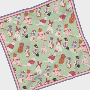 Fashionable Cats Chiffon Scarf | Funny Kitsch Kitten Trendy Aesthetic Hair Accessory Fashion Headband Bandana Neckerchief Shawl Gift Present