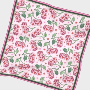 Cherry Dice Chiffon Scarf | Funky Retro Kitsch Girly Coquette Pink Hair Accessory Headband Bandana Neckerchief Valentine Gift Present