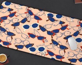 Cat Eye Sunglasses Desk Mat | Retro Trendy Unique Eccentric Artistic Fashion Computer Laptop Office Tech Gaming Setup Mouse Pad Gift Present