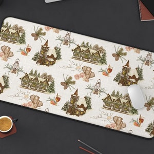 Snowy Tudor Desk Mat | Vintage Retro Festive Christmas Winter Shabby Computer Laptop Office Tech Gaming Setup Mouse Pad Gift Present