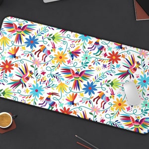 Otomi Print Desk Mat | Embroidery Inspired Colorful Mexico Mexican Computer Laptop Office Tech Gaming Setup Mouse Pad Gift Present