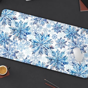 Snowflakes Desk Mat | Vintage Retro Festive Christmas Winter Snow Shabby Computer Laptop Office Tech Gaming Setup Mouse Pad Gift Present