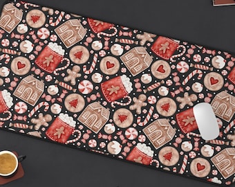 Gingerbread Desk Mat | Vintage Retro Festive Christmas Winter Candy Shabby Computer Laptop Office Tech Gaming Setup Mouse Pad Gift Present