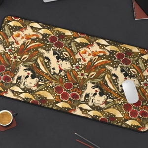 Traditional Japanese Dog Desk Mat | Vintage Eclectic Unique Artistic Computer Laptop Office Tech Gaming Setup Mouse Pad Gift Present