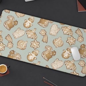 Gingerbread Cookies Desk Mat | Vintage Retro Festive Winter Christmas Sweet Computer Laptop Office Tech Gaming Setup Mouse Pad Gift Present