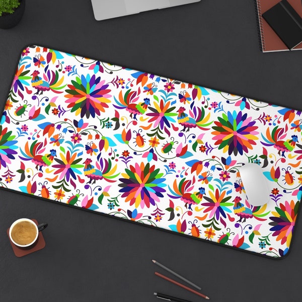 Otomi Print Desk Mat | Mexico Mexican Folk Art Embroidery Inspired Colorful Computer Laptop Office Tech Gaming Setup Mouse Pad Gift Present