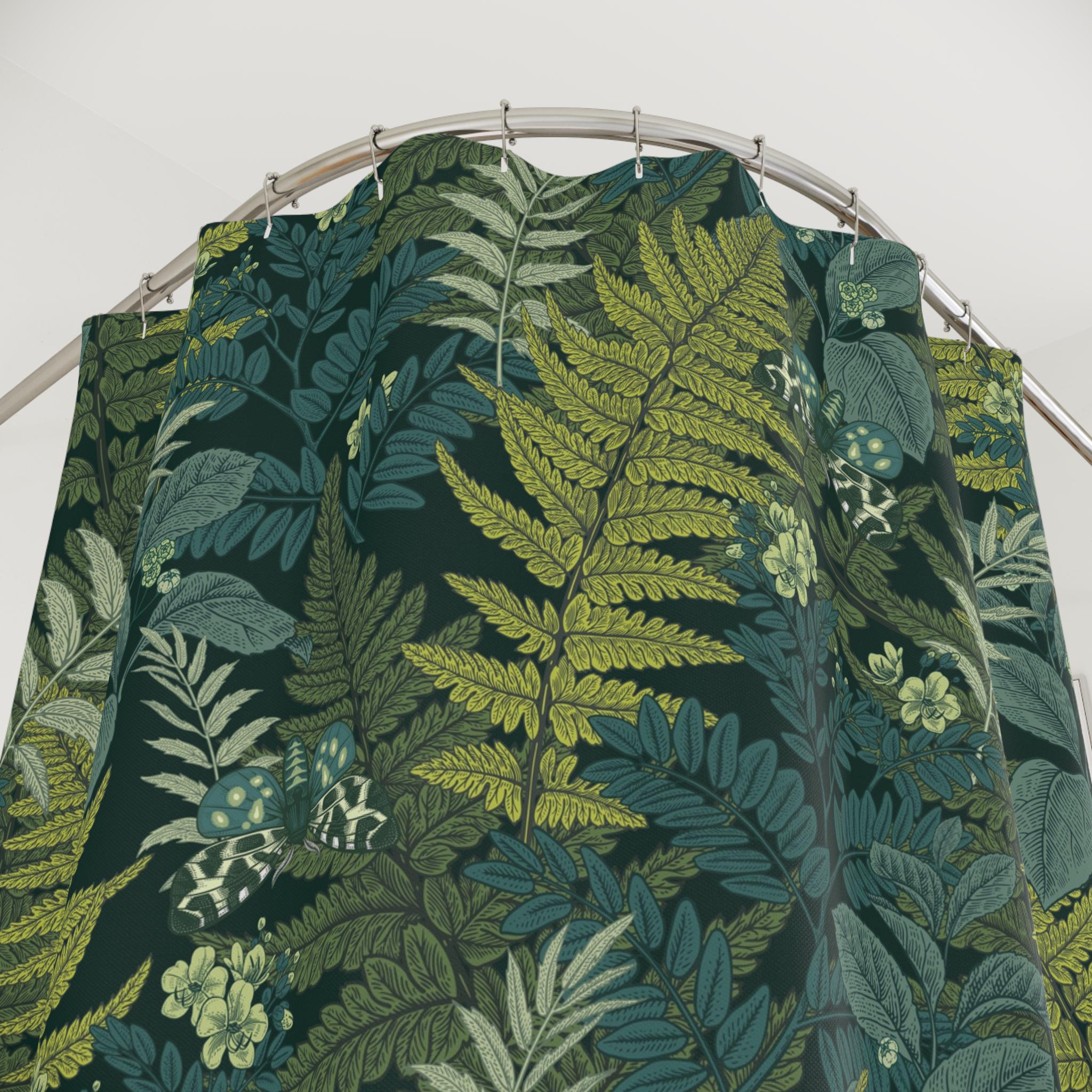 CHULEAG Duschvorhang-Set Mit Natur-Design – Grüne Blätter & Schmetterlinge, Wasserdicht, 183,9x183,9 Cm, 12 Haken