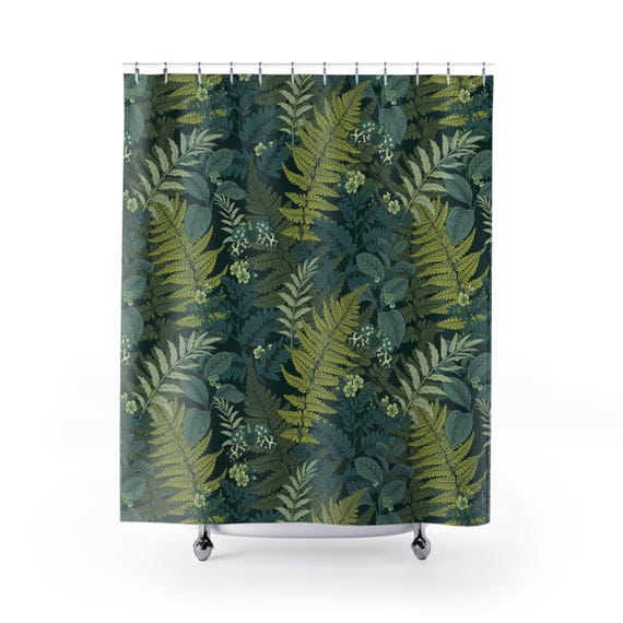 CHULEAG Duschvorhang-Set Mit Natur-Design – Grüne Blätter & Schmetterlinge, Wasserdicht, 183,9x183,9 Cm, 12 Haken
