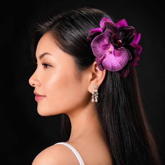 Purple and Magenta Orchid Hair Accessory | Handmade Tropical Island Beach Bridal Wedding Festival Vacation Flower Clip Gift