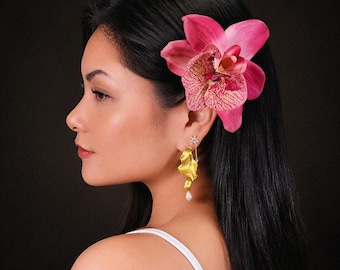 Pink Cymbidium Moth Orchid Hair Accessory | Handmade Tropical Island Beach Bridal Wedding Festival Vacation Flower Clip Gift