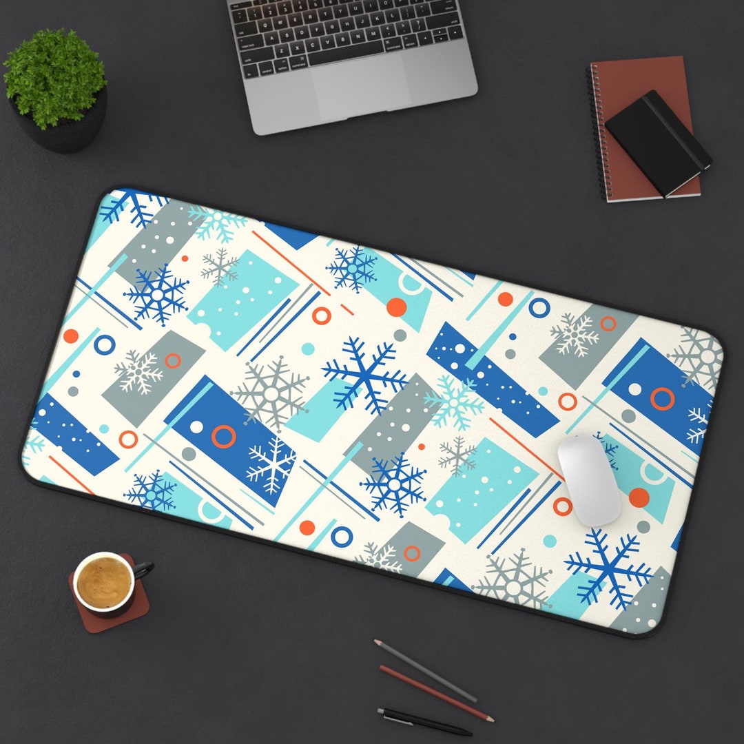 Computer Mouse Snowflake Mid Century Snowflakes Desk Mat | Retro Festive Christmas Winter ...
