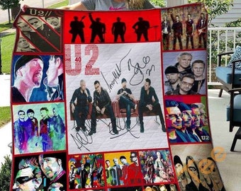 U2 Band Quilt Blanket, U2 Band Quilt Blanket, U2 Band Handmade Blanket, Vintage Bedding Blanket