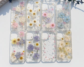 Geperste bloemen Case voor iPhone 15 14 13 12 11 Pro Mini Pro Max iPhone X XR XS Max 7 8 14 15 Plus iPhone X Xs XR Floral handgemaakte telefoonhoes