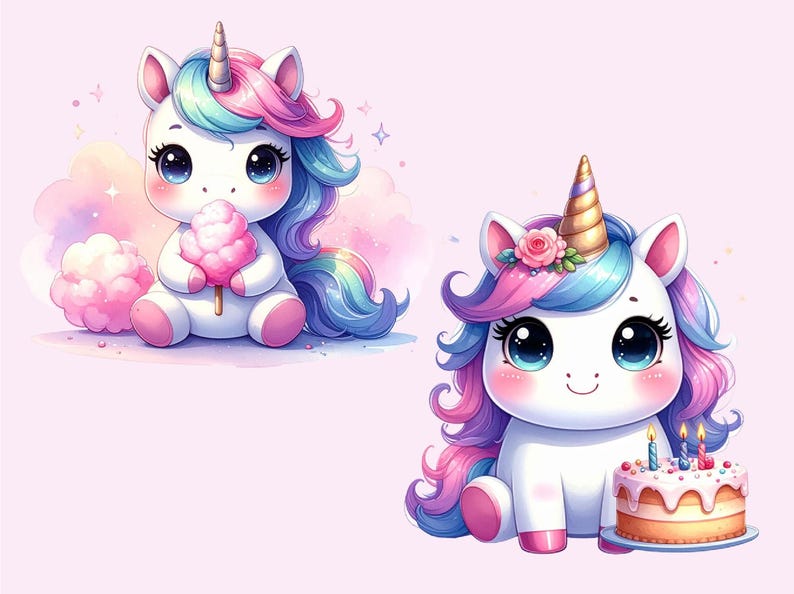Kawaii Unicorn PNG Bundle – Pastel Watercolor Clipart (3600x3600 Px) - Etsy