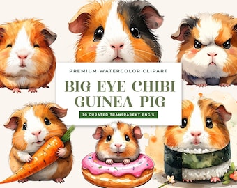 Watercolor Chibi Guinea Pig Clipart, Kawaii Pet Art, Nursery Wall Decor (Digital Download)