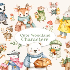 Ensemble de cliparts PNG pour chambre d'enfant personnage des bois doux | Art animalier bohème pour baby shower, décoration de chambre d'enfant, scrapbooking, idées sur le thème de la forêt