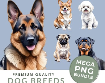 Watercolor Dog Clipart Bundle: 73 PNG Pet Sublimation Designs