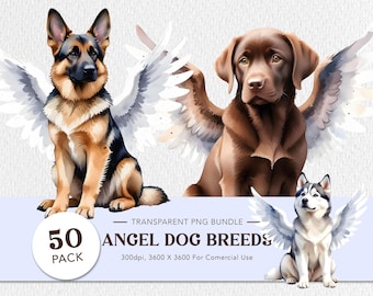 Dog Memorial Watercolor Clipart: Angel Wings PNG Bundle (Digital Download