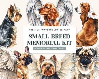 Watercolor Angel Dog Clipart Bundle – Small Breed Memorial PNGs (Digital Download)