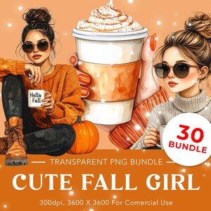 Akvarell höst Clipart-paket: Mysig höst PNG-grafik (digital nedladdning