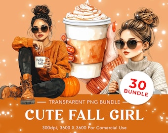 Watercolor Fall Clipart Bundle: Cozy Autumn PNG Graphics (Digital Download