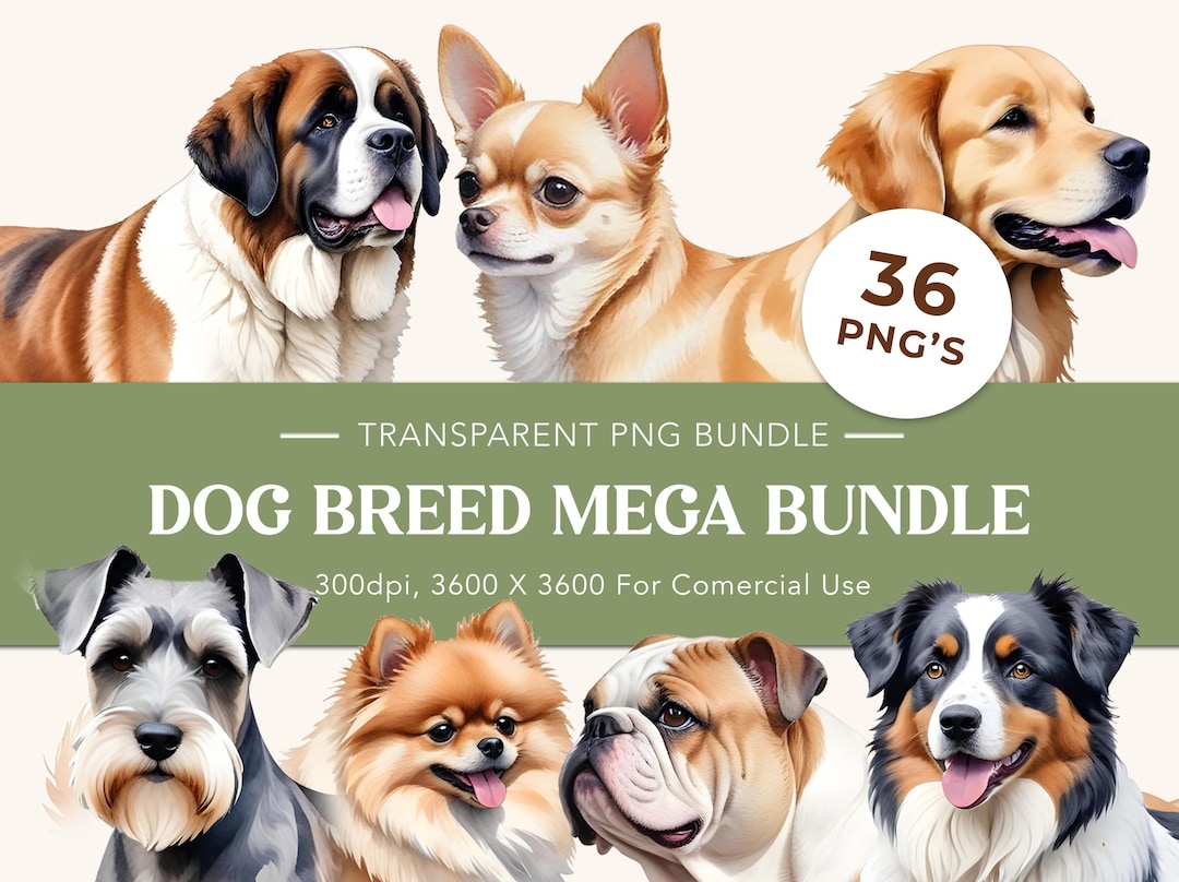 Watercolor Dog PNG Bundle 36 Clipart Images for Sublimation Stickers ...