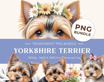 Watercolor Yorkshire Terrier Clipart | Puppy PNG Bundle (Digital Download)