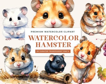 Watercolor Hamster Clipart: Lifelike Syrian, Dwarf Rodent PNGs (Digital Download)