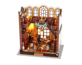 Magic Book House DIY Dollhouse Kit, Wooden Miniature Doll House 3D Puzzle, Bookshelf Book Nook Bookend Insert Decor, Gifts for Kids Adults