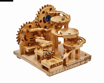 Electric Marble Race Run, DIY Wooden 3D Puzzle, Building Blocks Track Ball Maze, Mechanical Gear Drive Assembly Toys, Gifts for Kids Adults