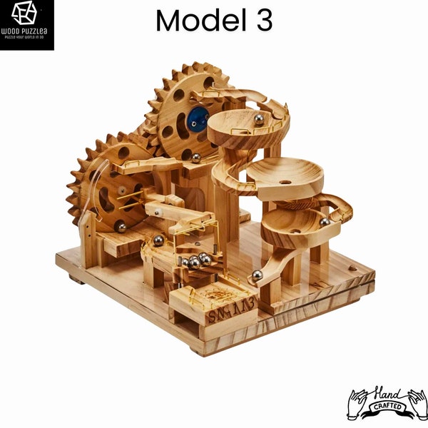 Electric Marble Race Run, DIY Wooden 3D Puzzle, Building Blocks Track Ball Maze, Mechanical Gear Drive Assembly Toys, Gifts for Kids Adults