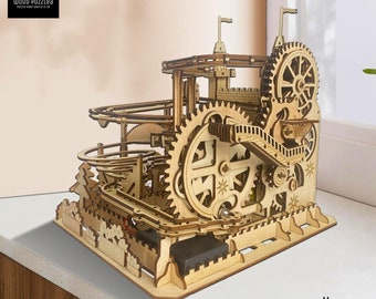 Wooden Marble Run Maze 3D Puzzle, Mechanical Track Electric Manual Model Crafts, Building Block Kits Assembly Toys, Gift for Teens Adults