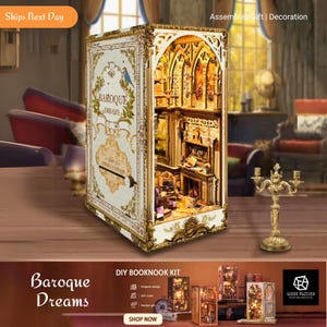 Barocke Träume Buch Nook Puppenhaus Kit, 3D Holzpuzzle mit LED-Leuchten, Miniatur Puppenhaus Buchstütze Bücherregal Ständer, Geschenk für Kinder Erwachsene